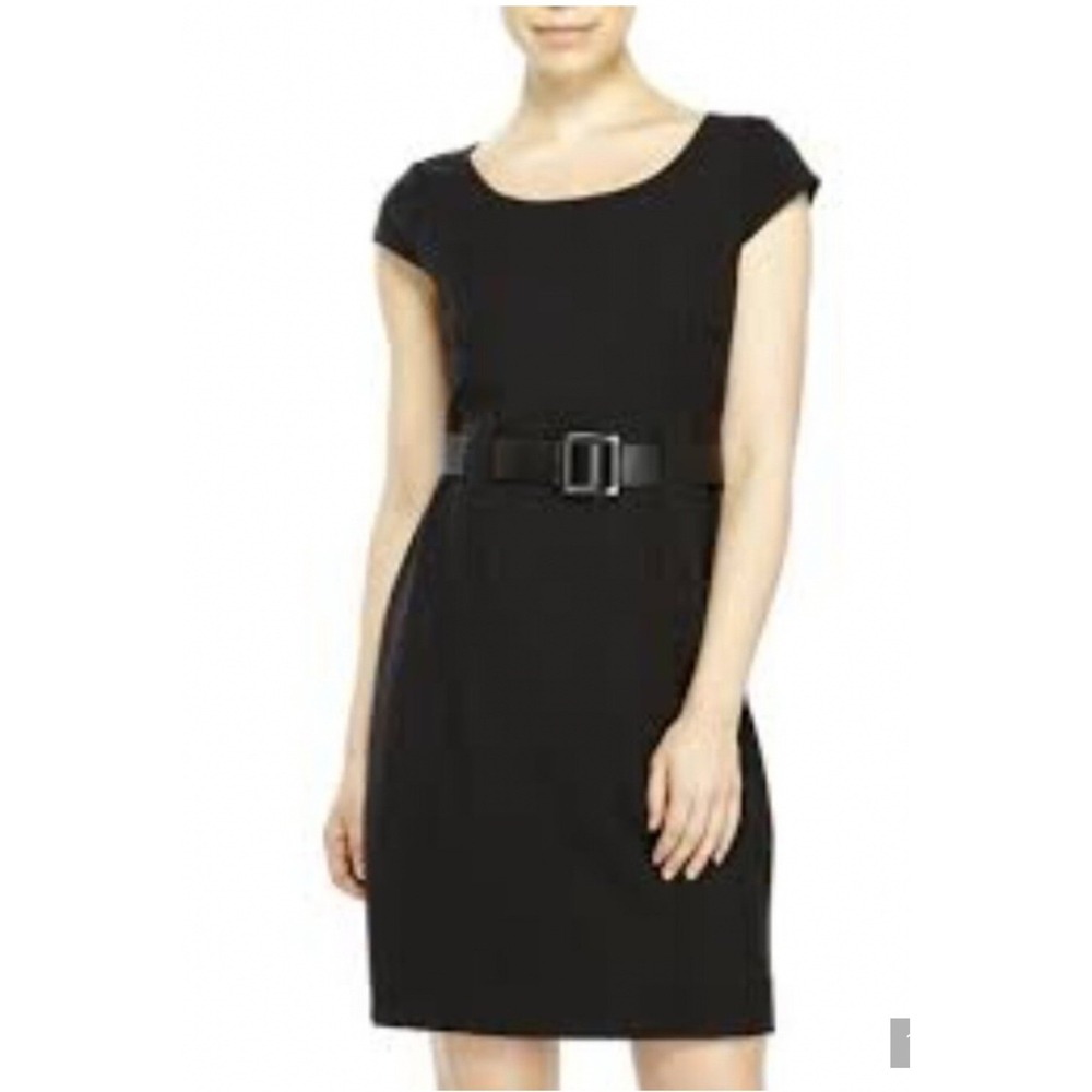 Tahari Arthur S. Levine Charlie Black Belted Sheath Dress Cap Sleeve Size 16